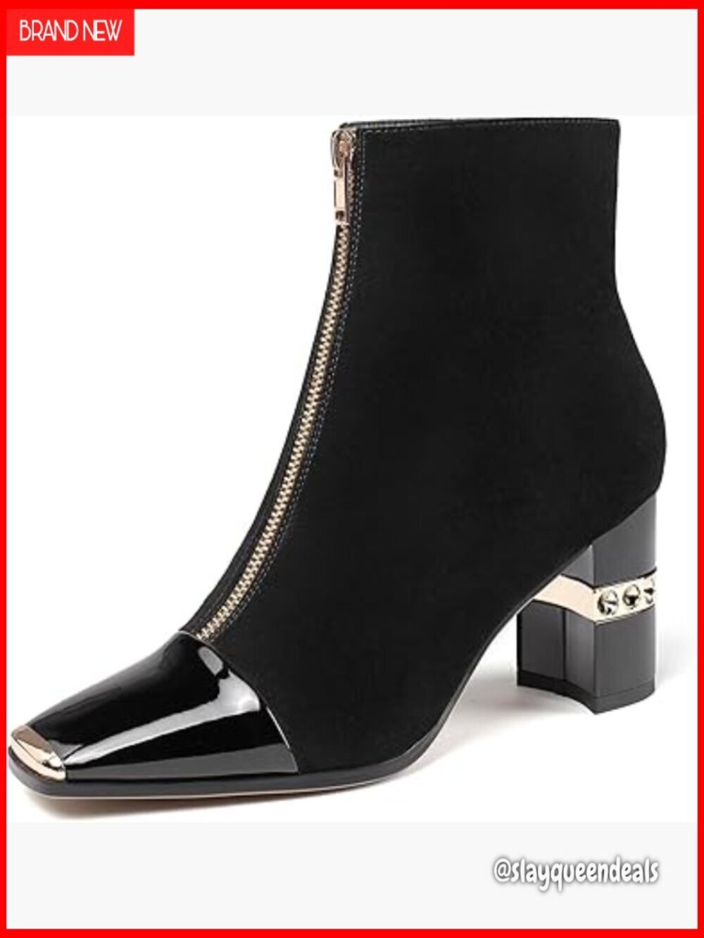 Black Suede Ankle Boots with Square Toe and Block Heel, Size 5-13